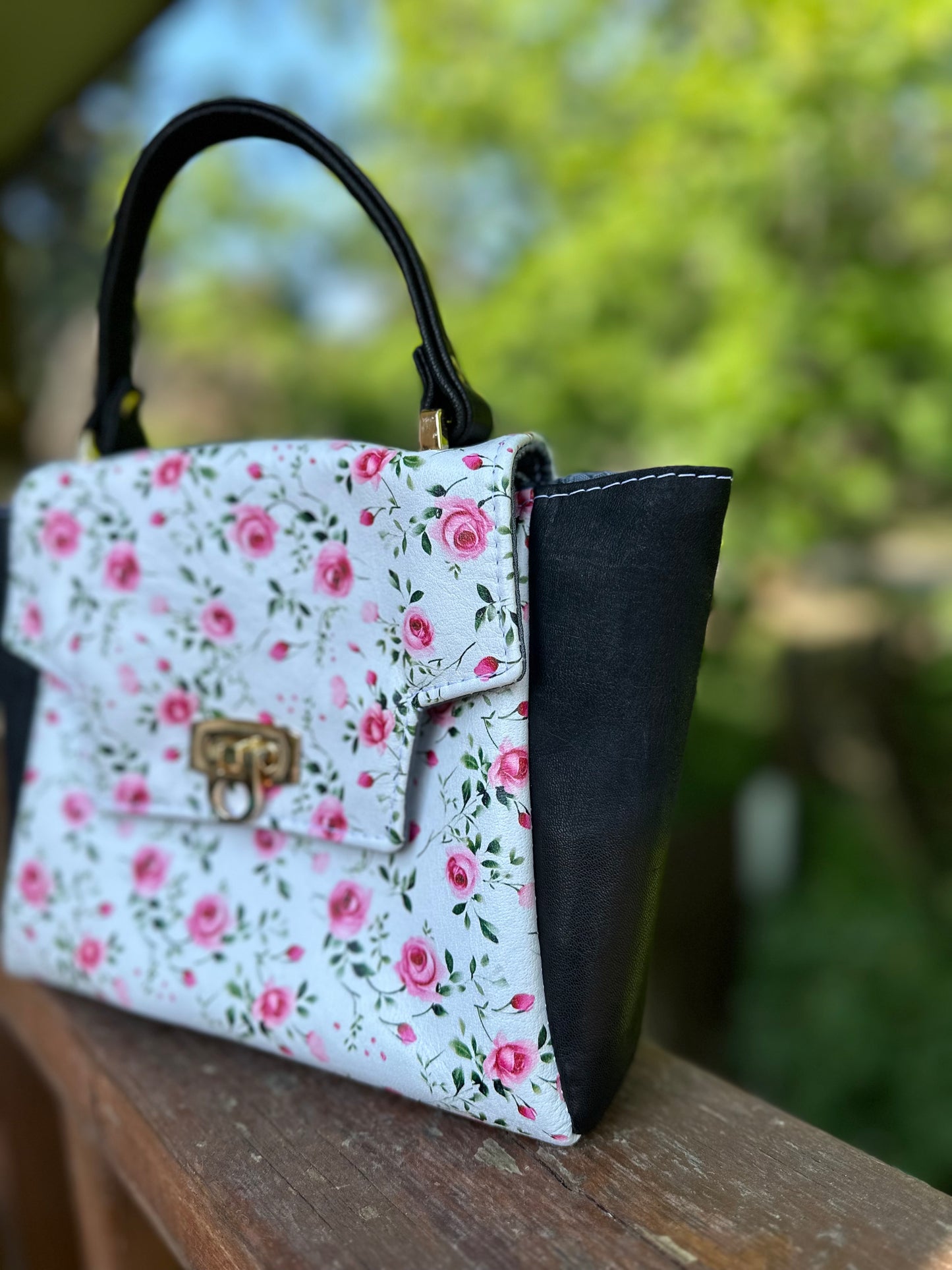 Compact All Leather Floral Purse