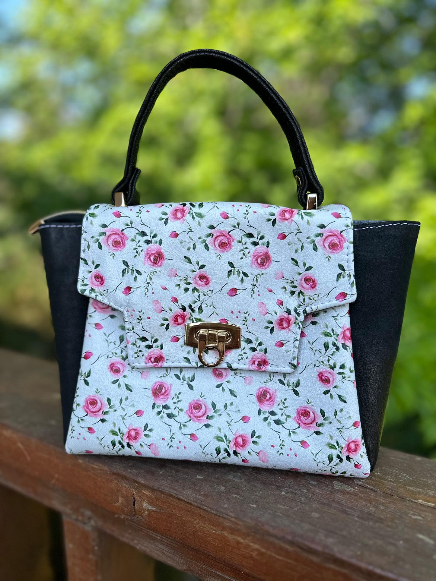 Compact All Leather Floral Purse
