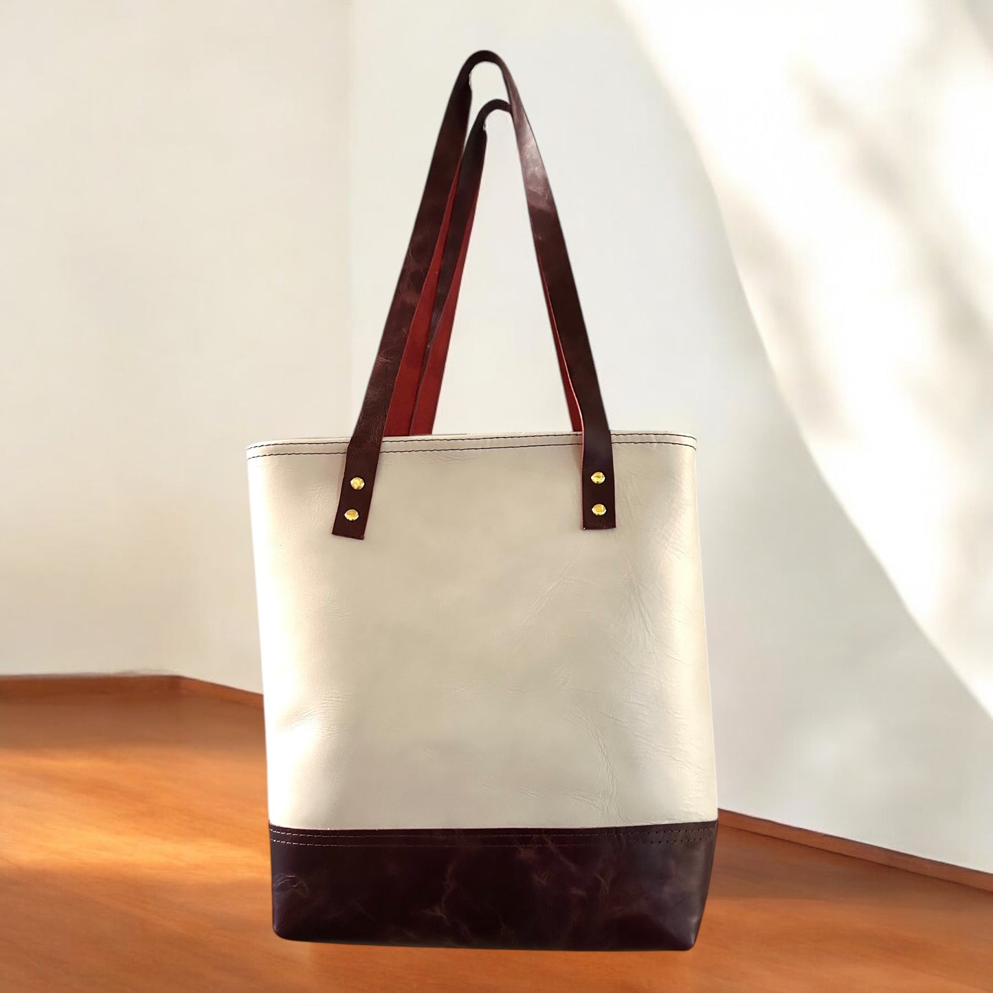Two Tone Leather Tote Bag
