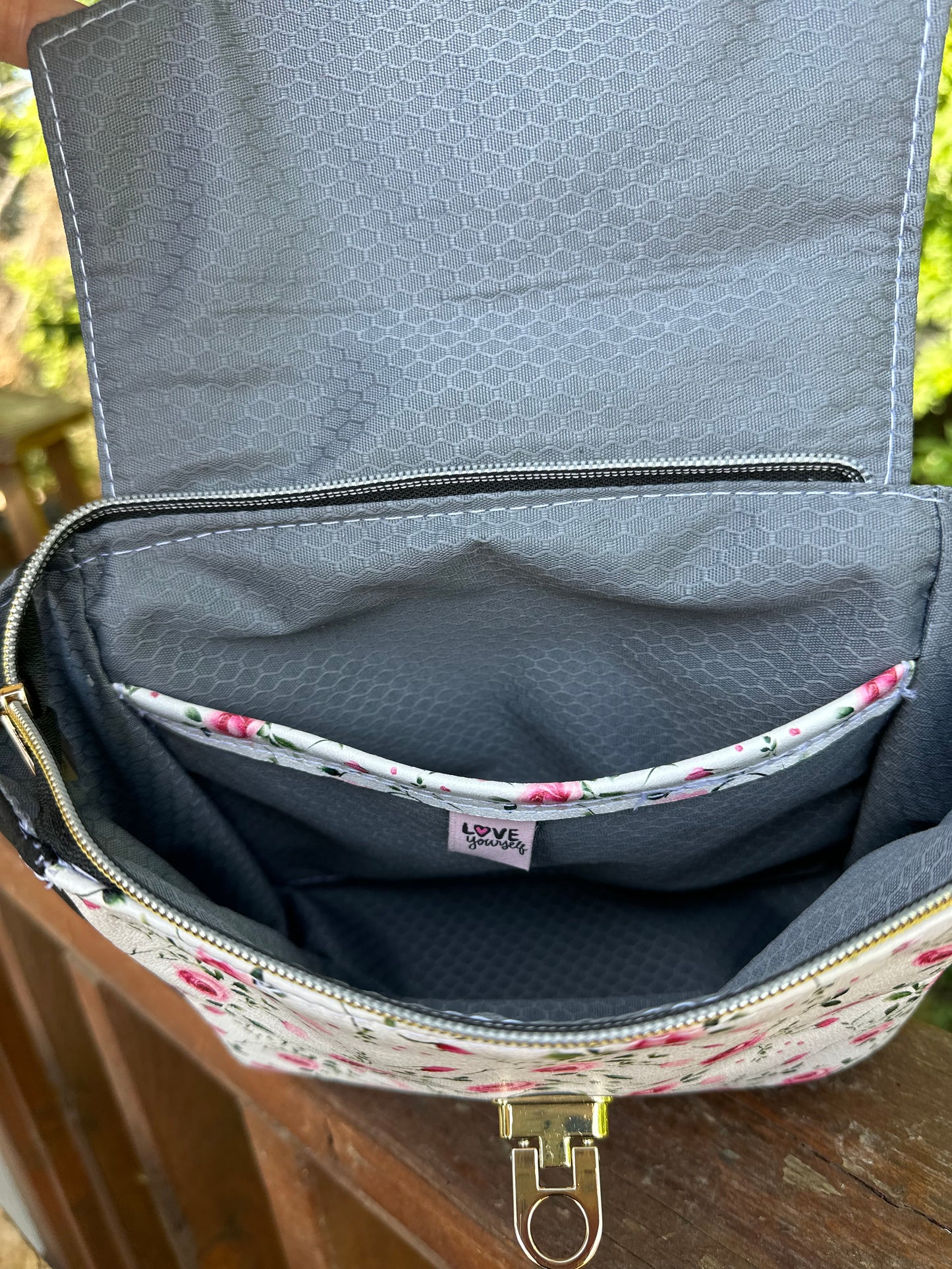 Compact All Leather Floral Purse