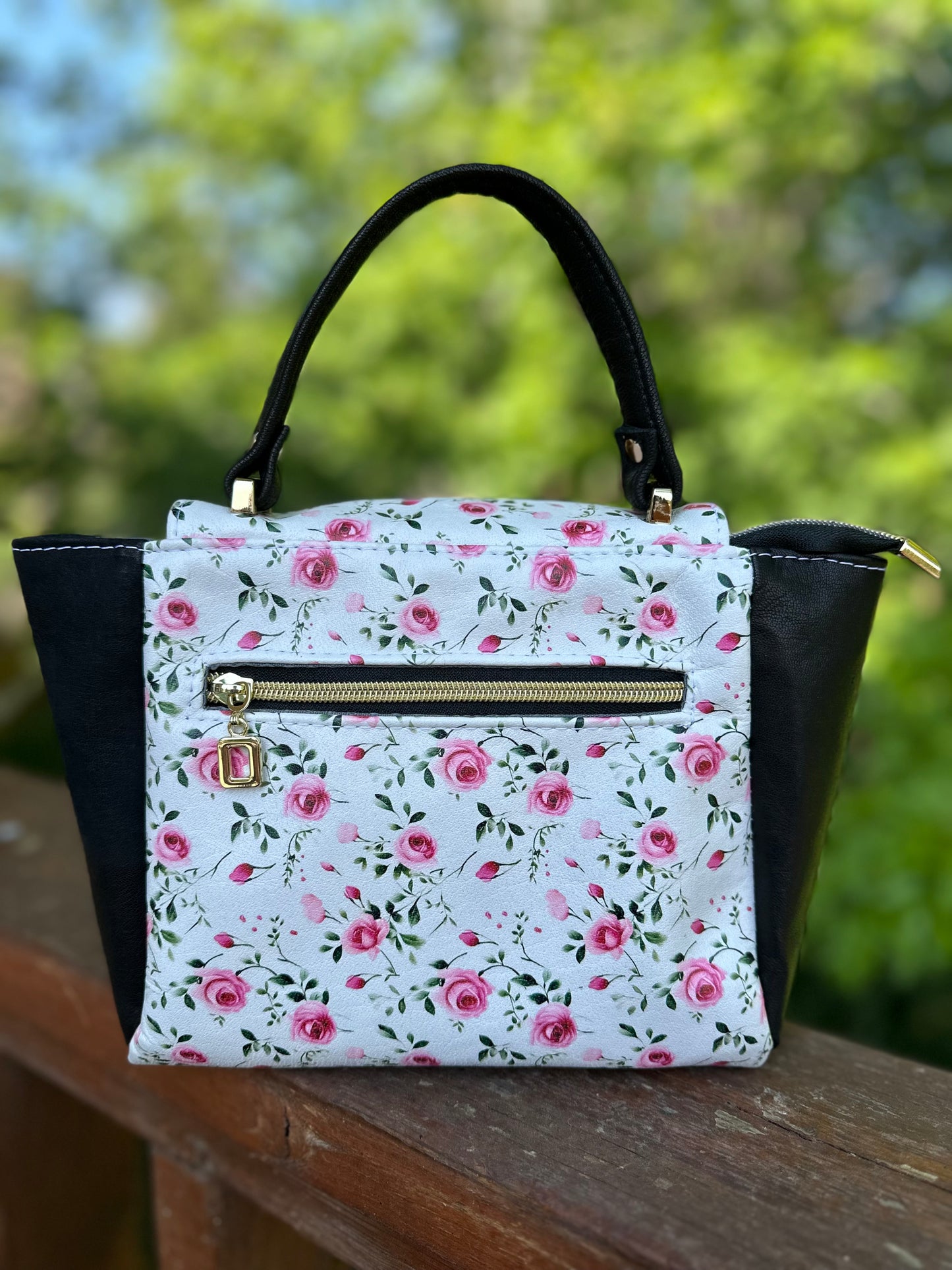 Compact All Leather Floral Purse