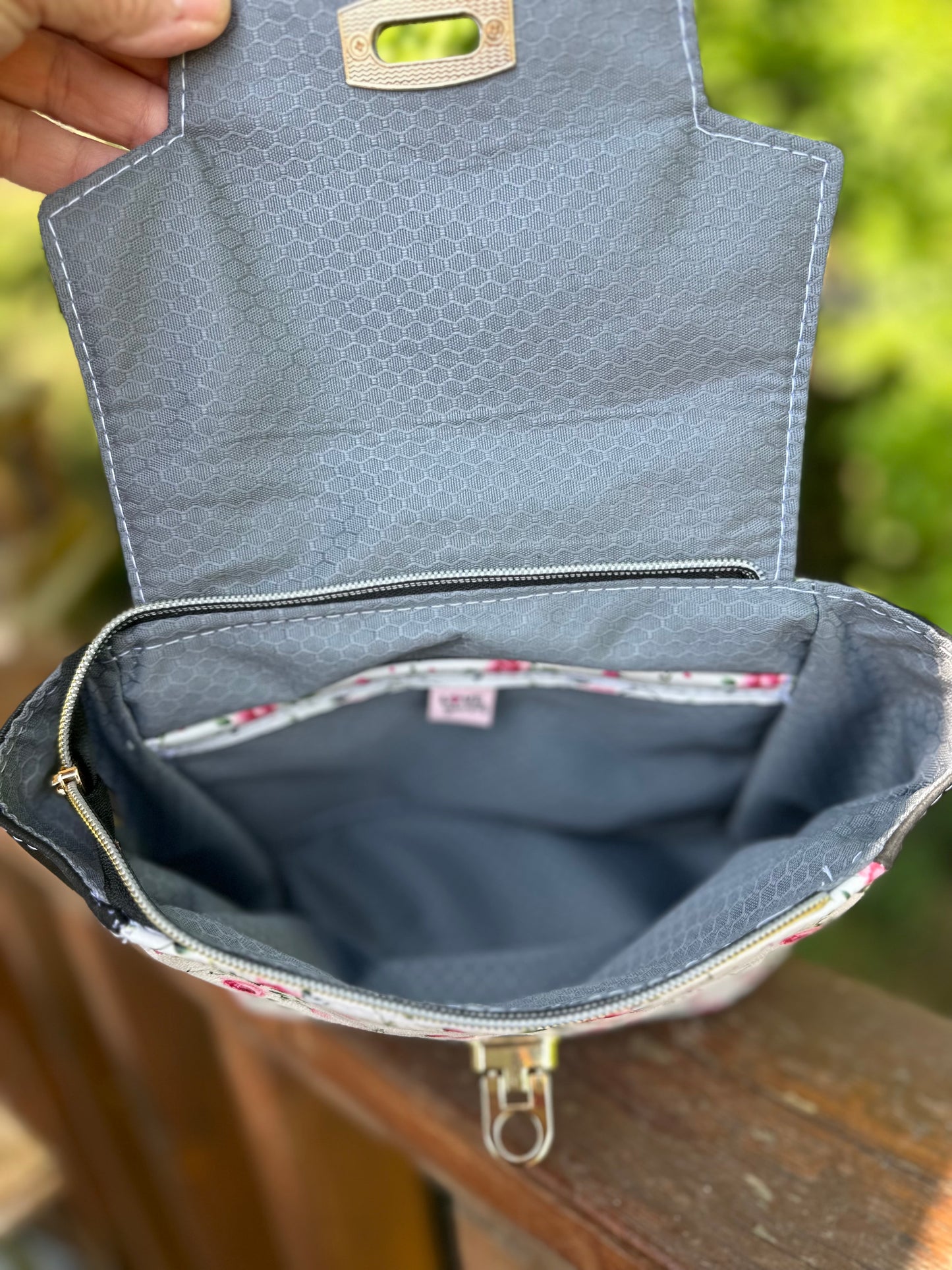 Compact All Leather Floral Purse