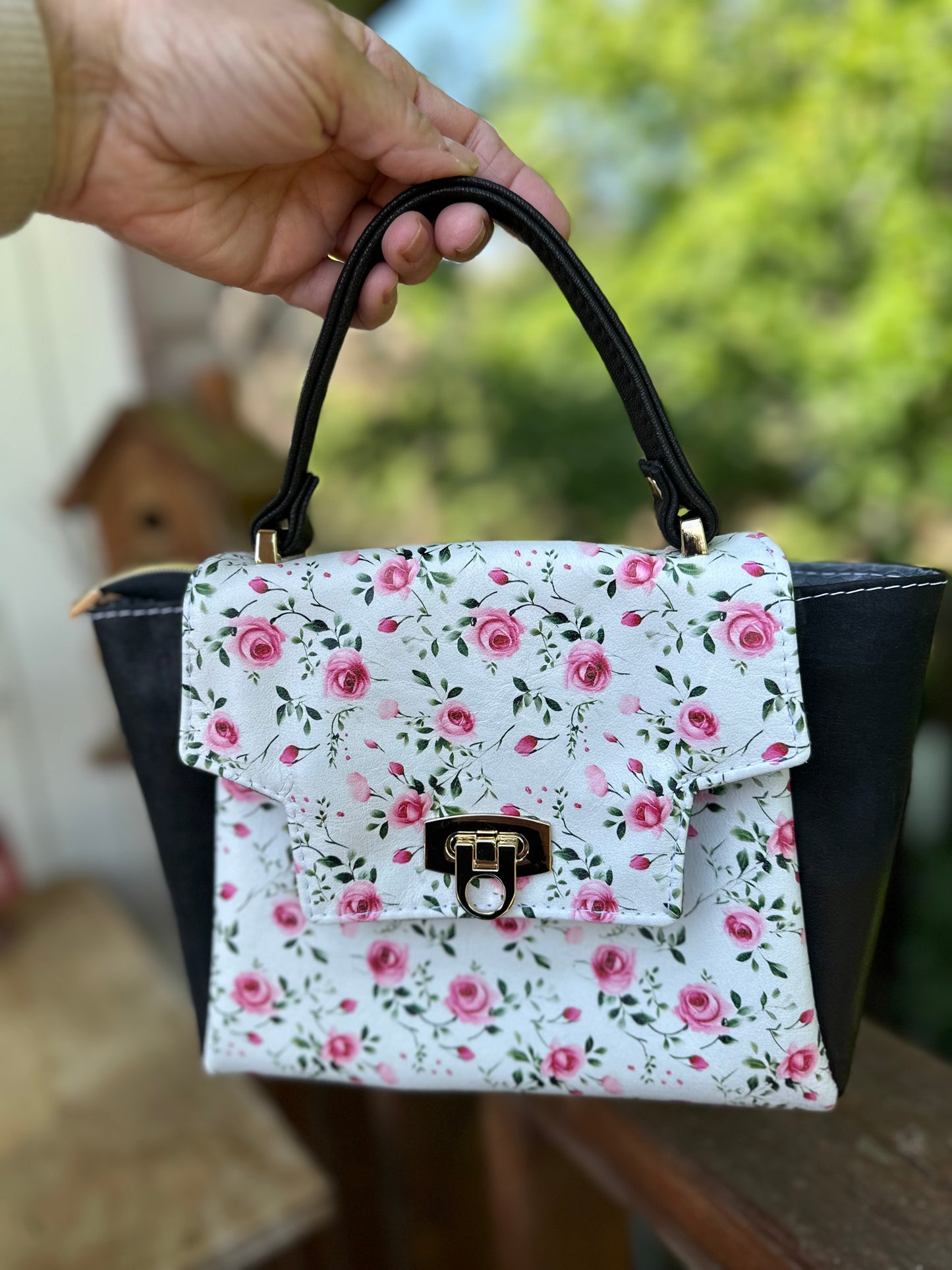 Compact All Leather Floral Purse