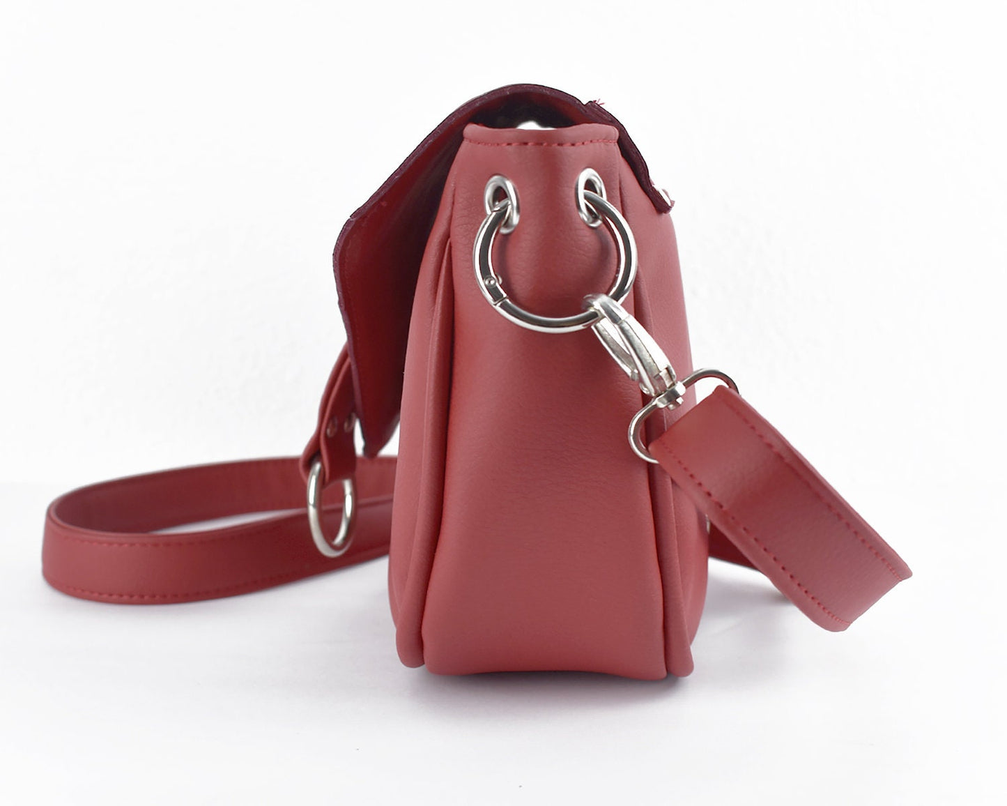 Faux Leather Ladies Satchel - Red Crossbody Purse - Gift for Mom or Lady - Handmade Hand Bag - Bobo Minimalist - Stylish - Vegan Eco Friend