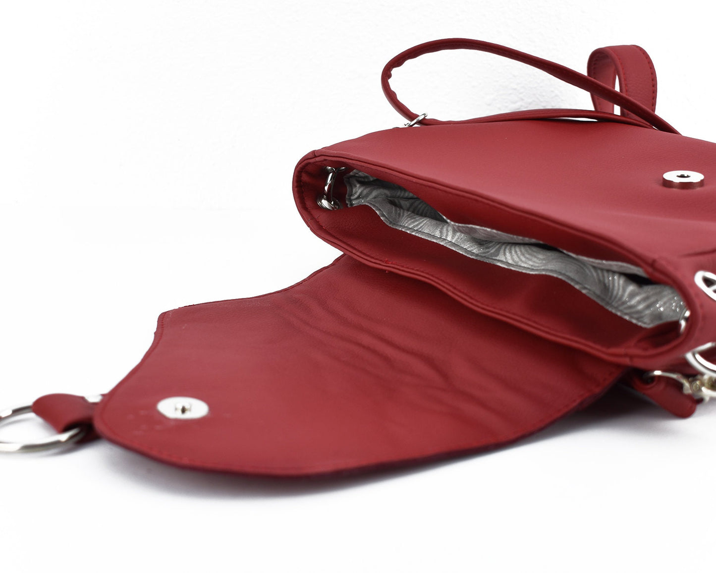 Faux Leather Ladies Satchel - Red Crossbody Purse - Gift for Mom or Lady - Handmade Hand Bag - Bobo Minimalist - Stylish - Vegan Eco Friend