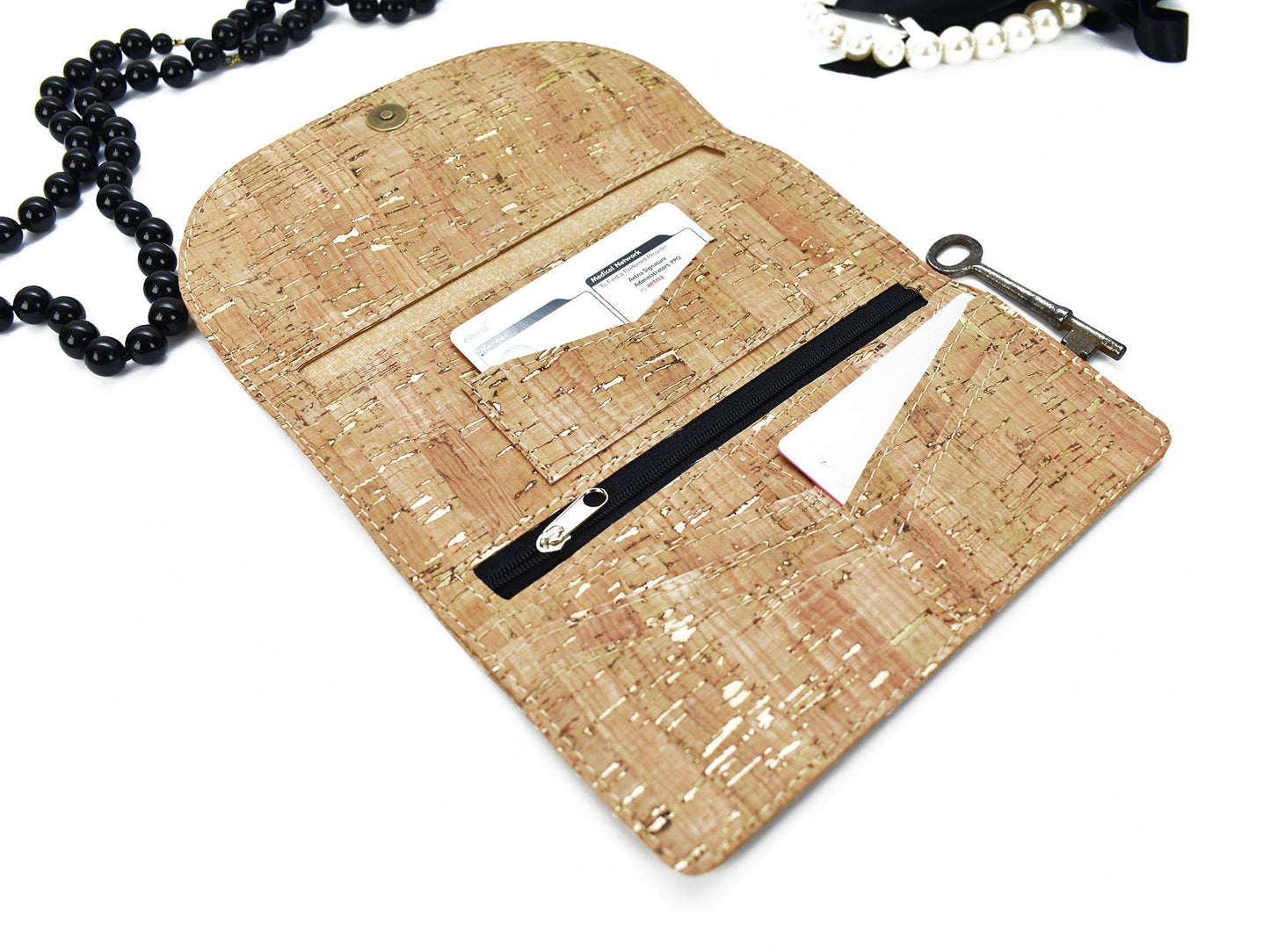 Women's Vegan Tri-Fold Wallet - Personalized Wallet - Minimumalist Clutch Wallet - Cork Leather Pocketbook - Mother's Day Gift - Birthday
