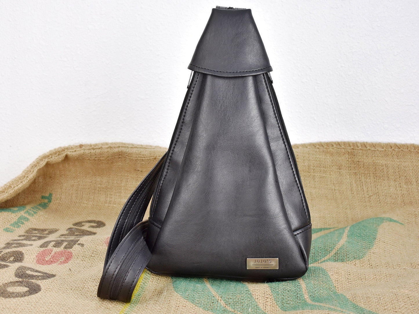 Crossbody Sling Backpack Style Purse - Women's Vegan Leather Zippered Bag - Small Mini Black Back Pack - Convertible Straps - Boho Style
