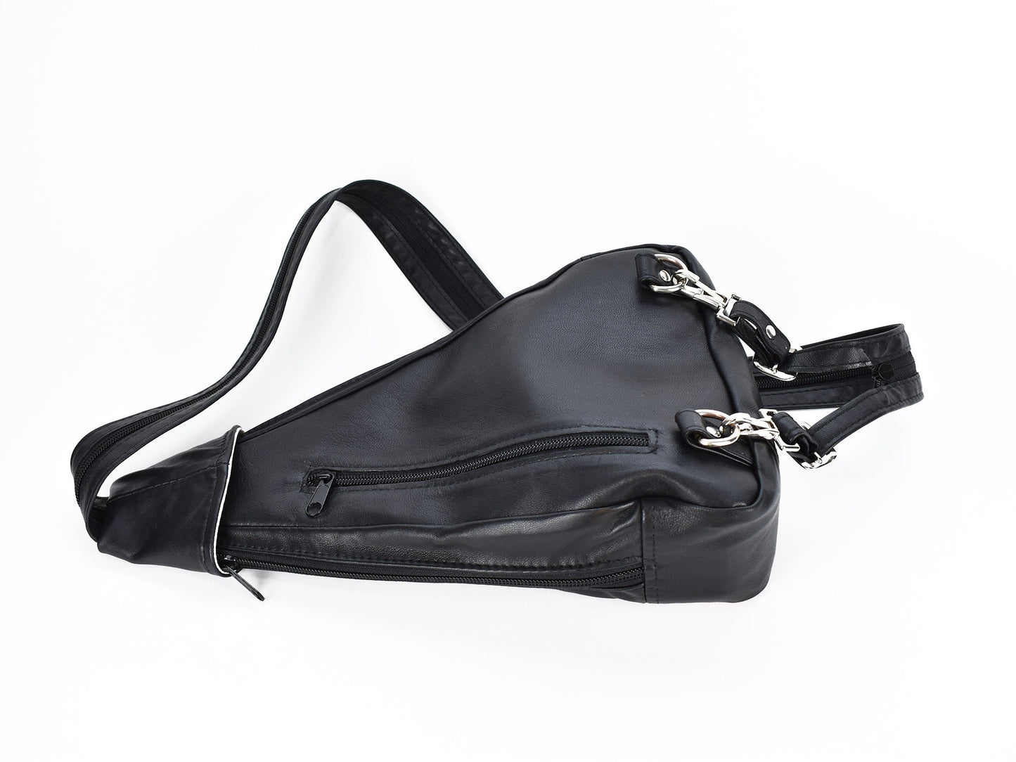 Sling Backpack Style Purse - Women's Crossbody Leather Zippered Bag - Small Black Back Pack - Convertible Straps - Boho Style - Patchwork