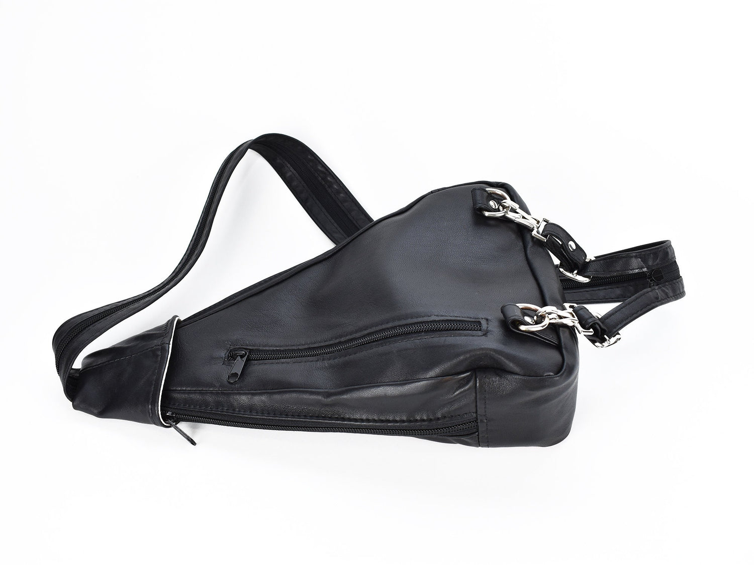Sling Backpack Style Purse - Women's Crossbody Leather Zippered Bag - Small Black Back Pack - Convertible Straps - Boho Style - Patchwork