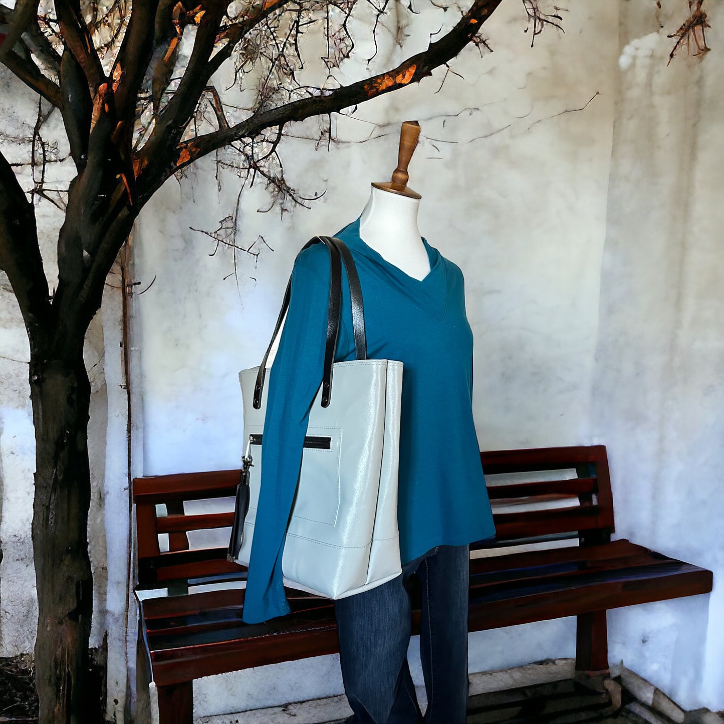Gray Leather Tote