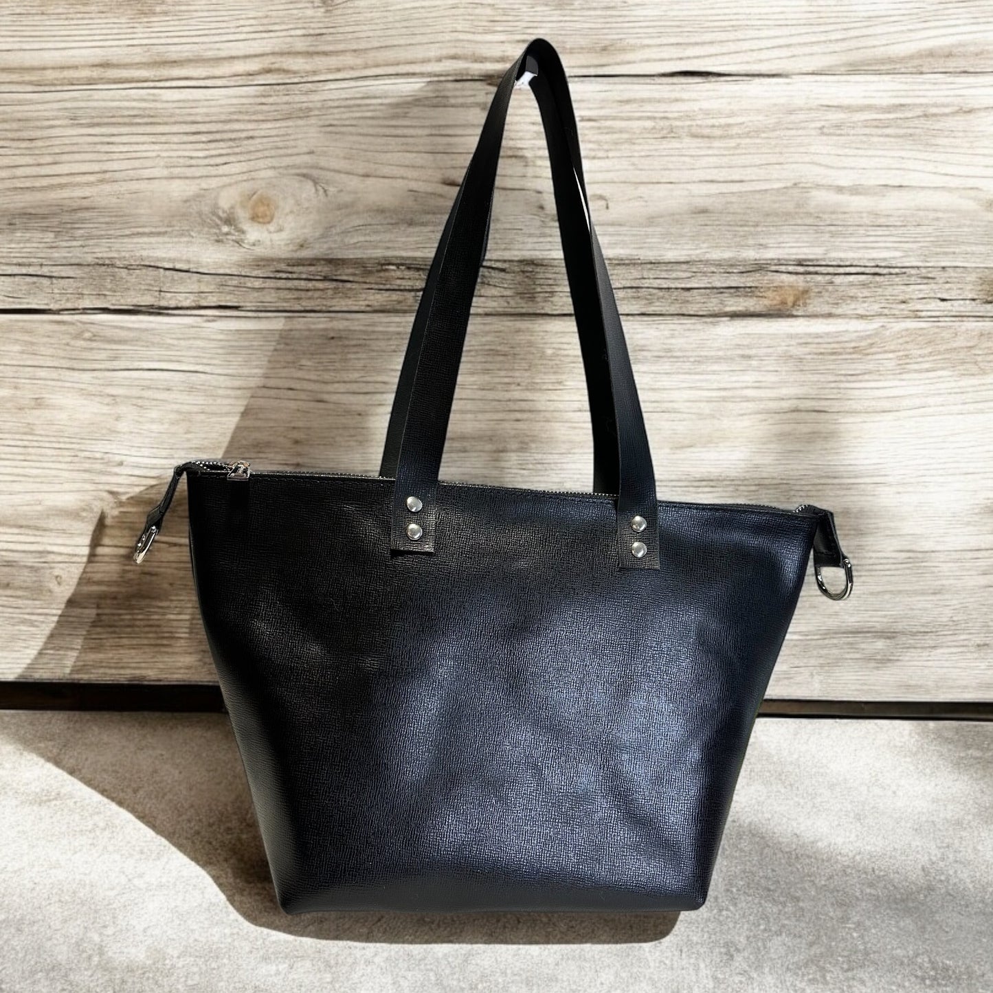 Black Leather Unlined Tote Bag