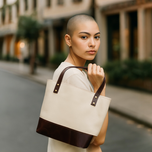 Two Tone Leather Tote Bag