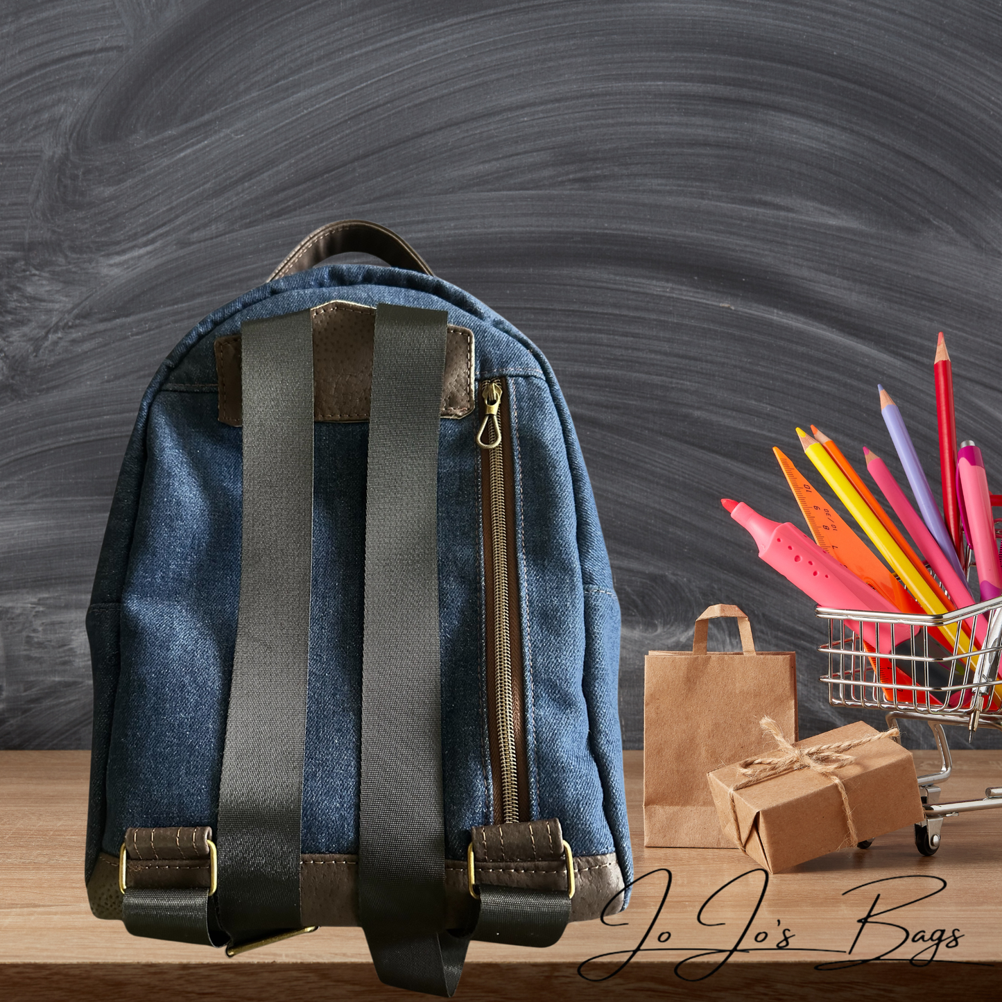 Denim and Leather Backpack