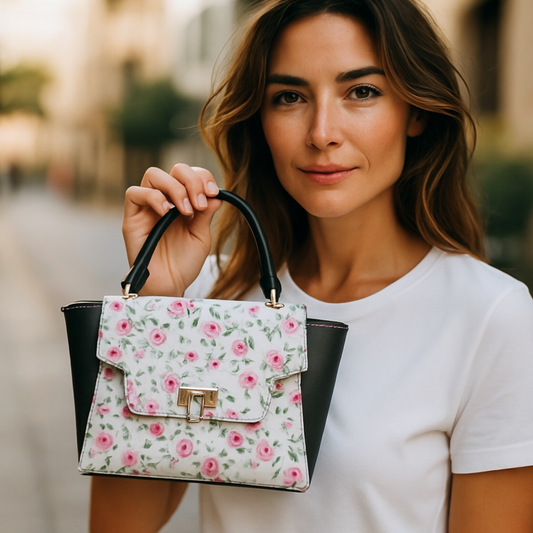 Compact All Leather Floral Purse