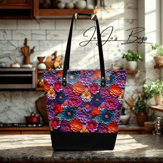 Floral Leather Tote Bag