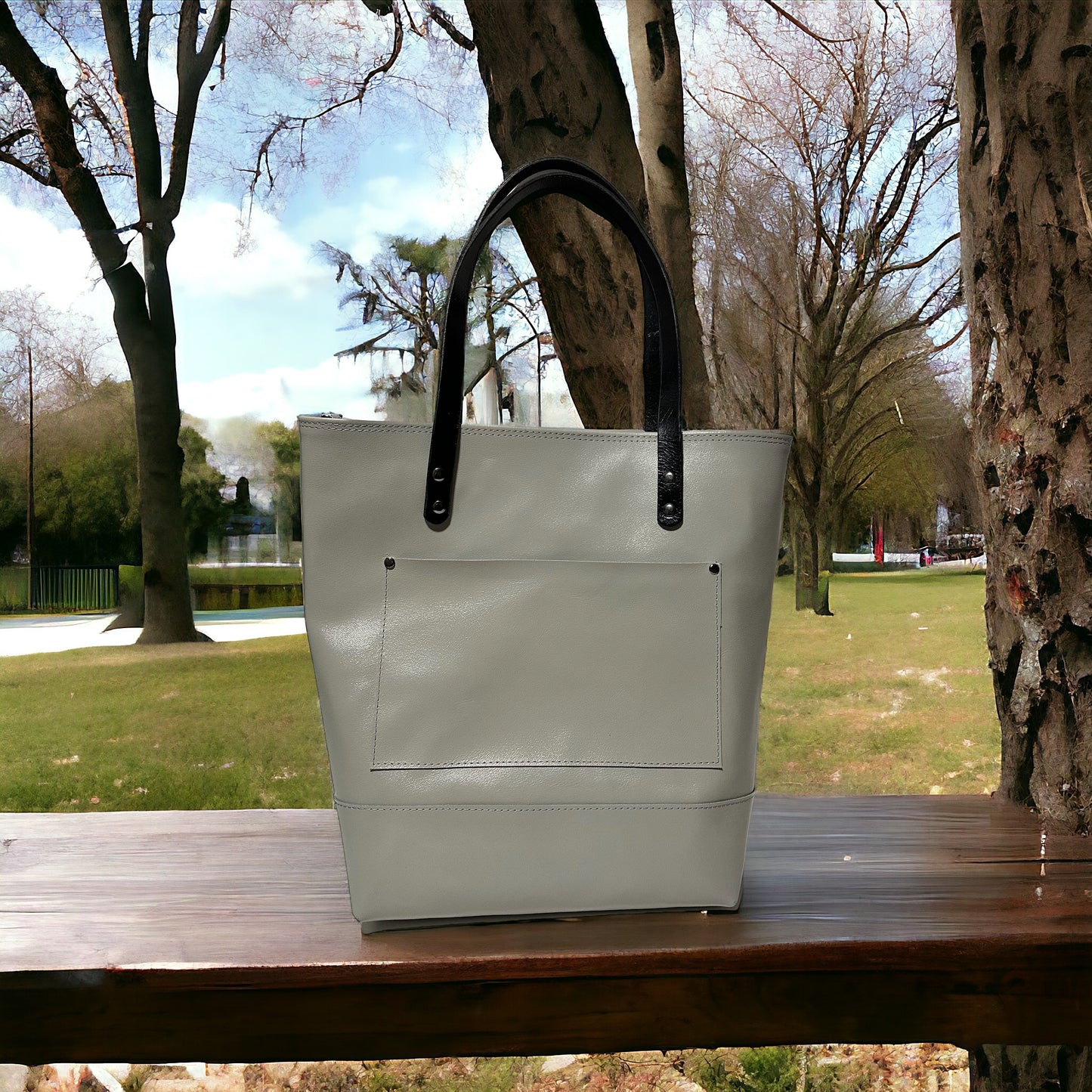 Gray Leather Tote