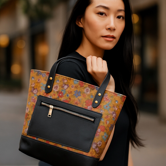Floral Leather Tote Bag