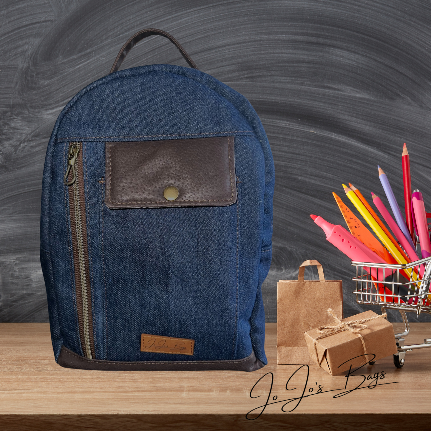 Denim and Leather Backpack