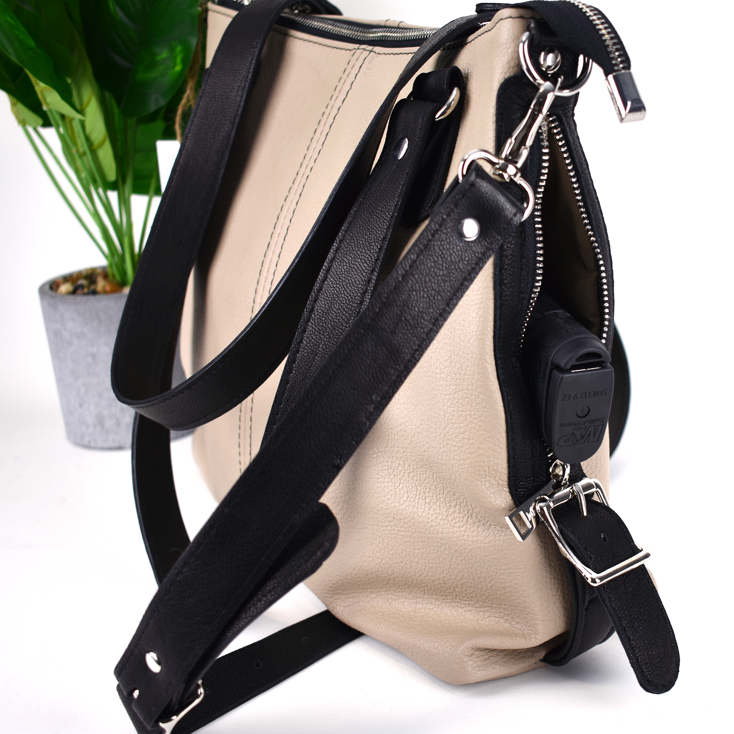 The Juliet Beige and Black Hobo Style Conceal Carry Purse
