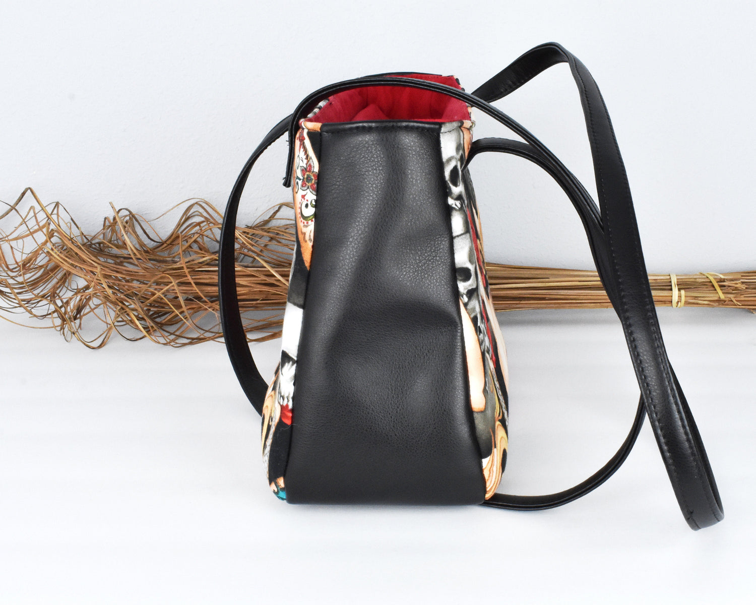 Women's Shoulder Bag - Ladies Tote Bag - Faux Leather Cotton - Gift for Traveler - Christmas Gift - Edgy  Satchel -  Día de Muertos - Fun