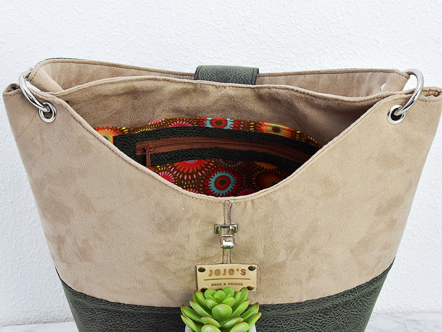 Women's Shoulder Bag - Faux Suede Satchel - Green Ladies Purse - Handmade Handbag - Gift for Wife Mom or Grandmother - One of a Kind