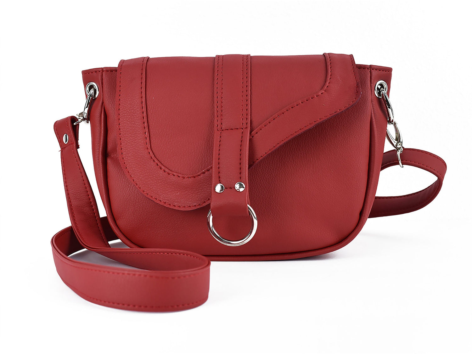 Faux Leather Ladies Satchel - Red Crossbody Purse - Gift for Mom or Lady - Handmade Hand Bag - Bobo Minimalist - Stylish - Vegan Eco Friend