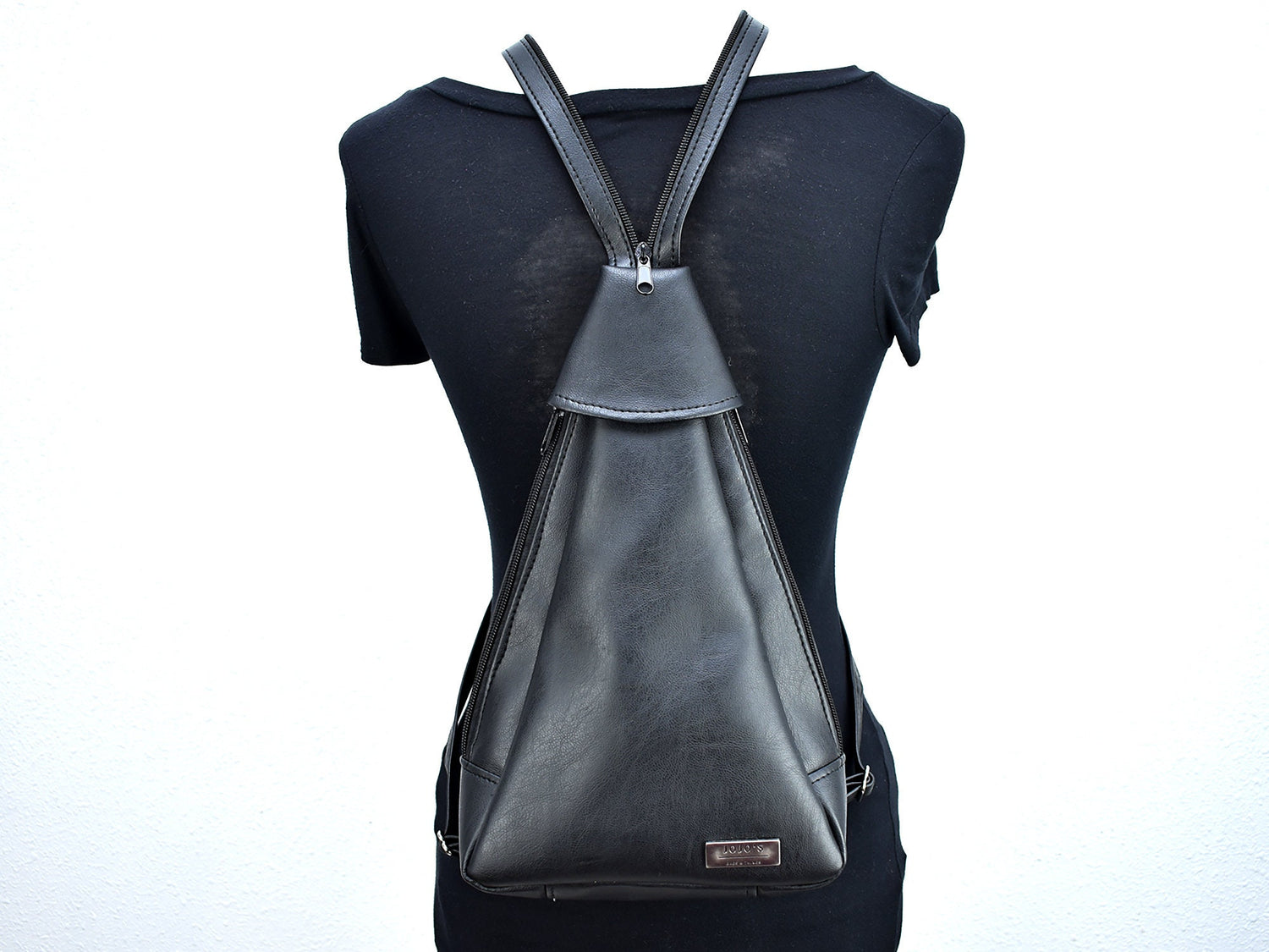 Crossbody Sling Backpack Style Purse - Women's Vegan Leather Zippered Bag - Small Mini Black Back Pack - Convertible Straps - Boho Style