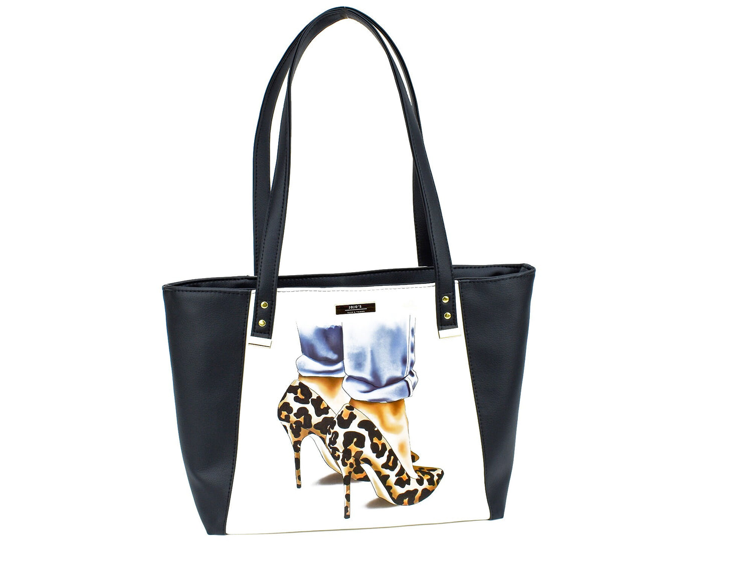 Everyday Tote Styled Purse - High Heel HTV - Large Bag - Cheetah Print Decal - Edgy Gift for Mom - Laptop Carry All - Modern Styled Elegance