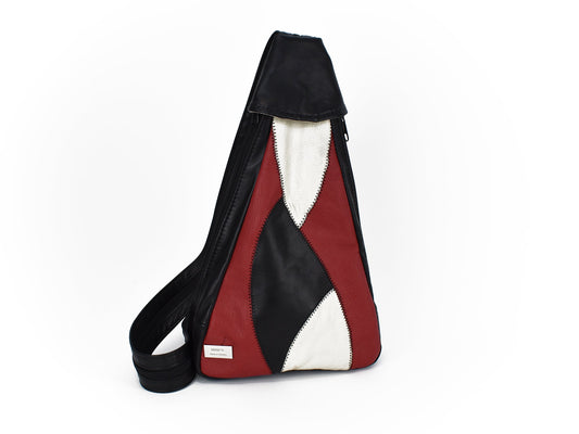 Sling Backpack Style Purse - Women's Crossbody Leather Zippered Bag - Small Black Back Pack - Convertible Straps - Boho Style - Patchwork