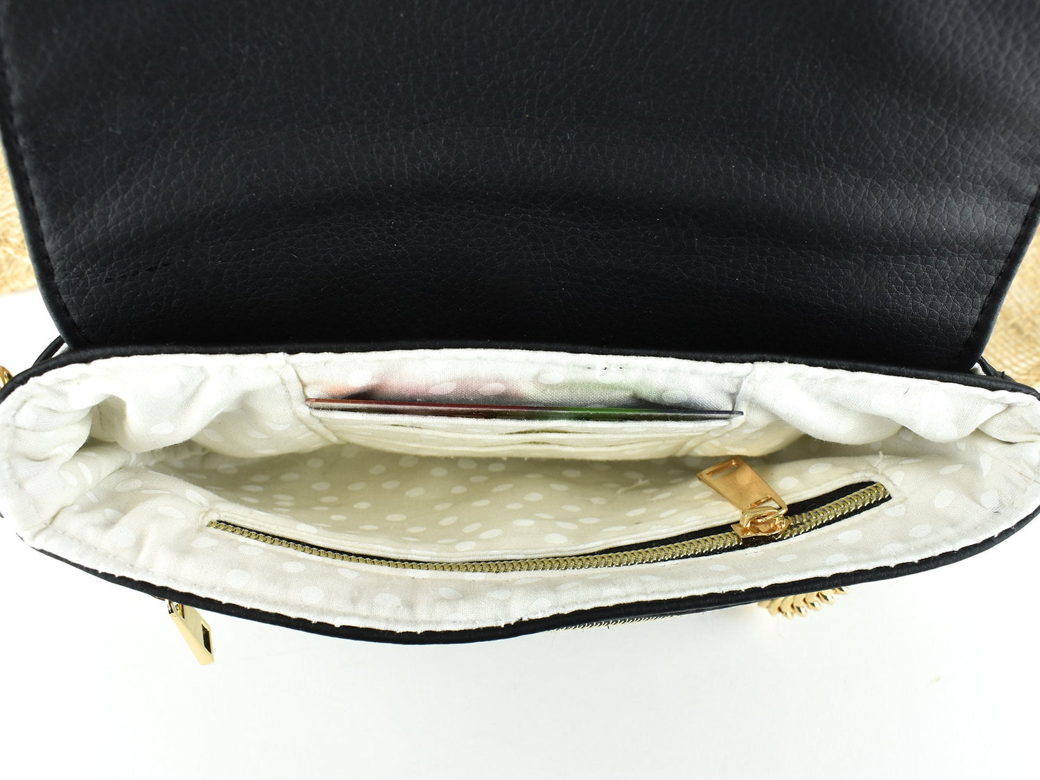 Classy Crossbody Purse - Elegant Cluch Purse - Gold and Black - Gold Metal Strap for Shoulder Bag